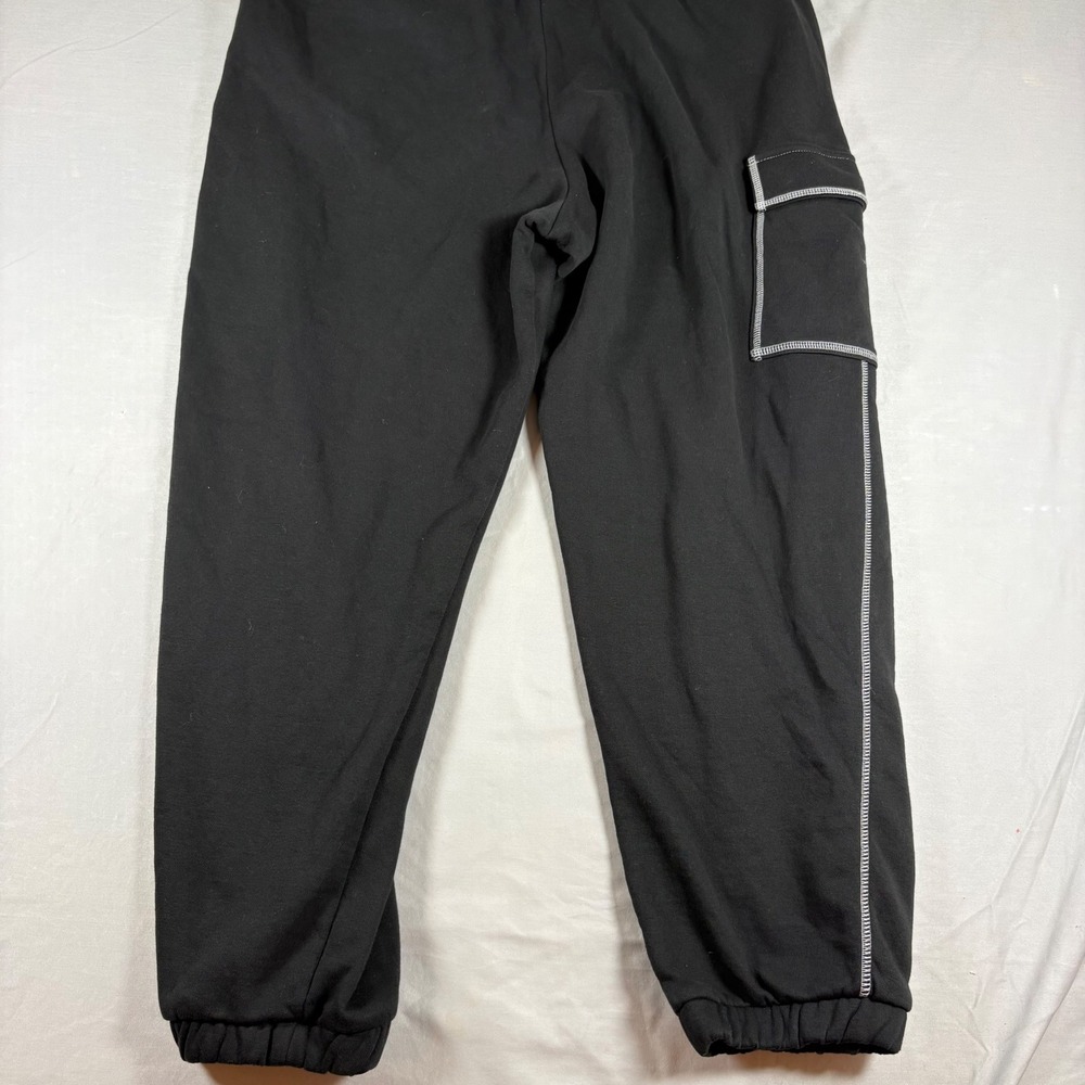 Puma Mens Black Cargo Sweatpants Joggers Fleece‎ Lined White Stitching 865934-01